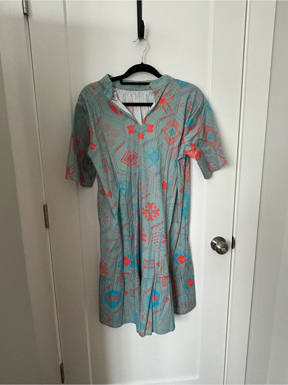 Sheridan French Women’s Coral & Aqua Patterned Short-Sleeve Dress